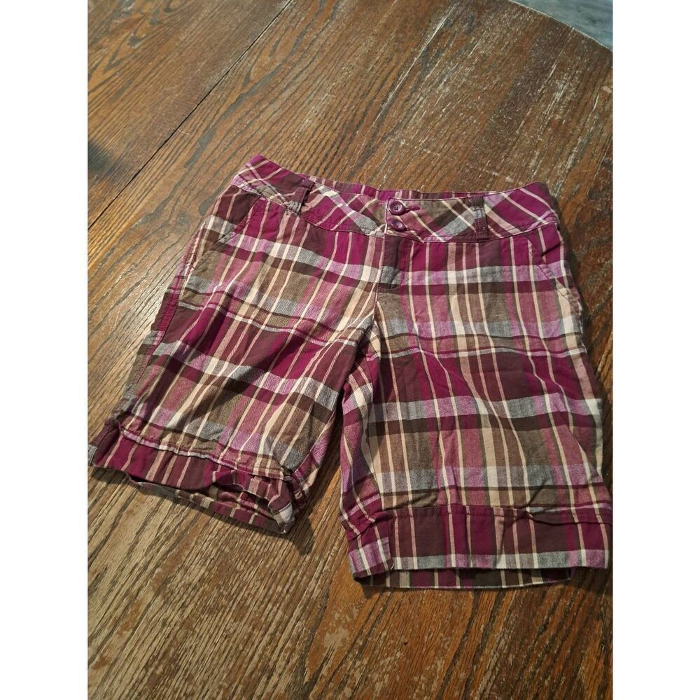 Jr Size 11 Nobo No Boundaries Cotton Plaid Shorts Pink Tan Brown Casual